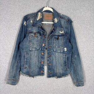 Blank‎ NYC Jean Jacket Small Heavily Distressed Trucker Frayed Destroyed Cut Off